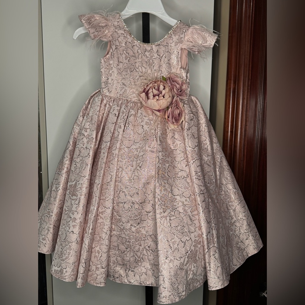 Handmade Pink A-Line Flutter Sleeve Scoop Neck Dress